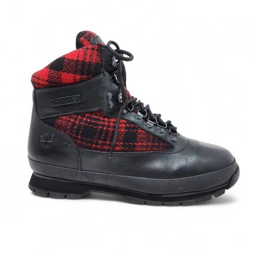 Timberland Woolrich Wool Buffalo Red Plaid Euro Hiker Boots Mens 9 Leather