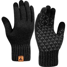 Winter Knit Gloves Warm Full Fingers Men Women with Upgraded Touch Large Black