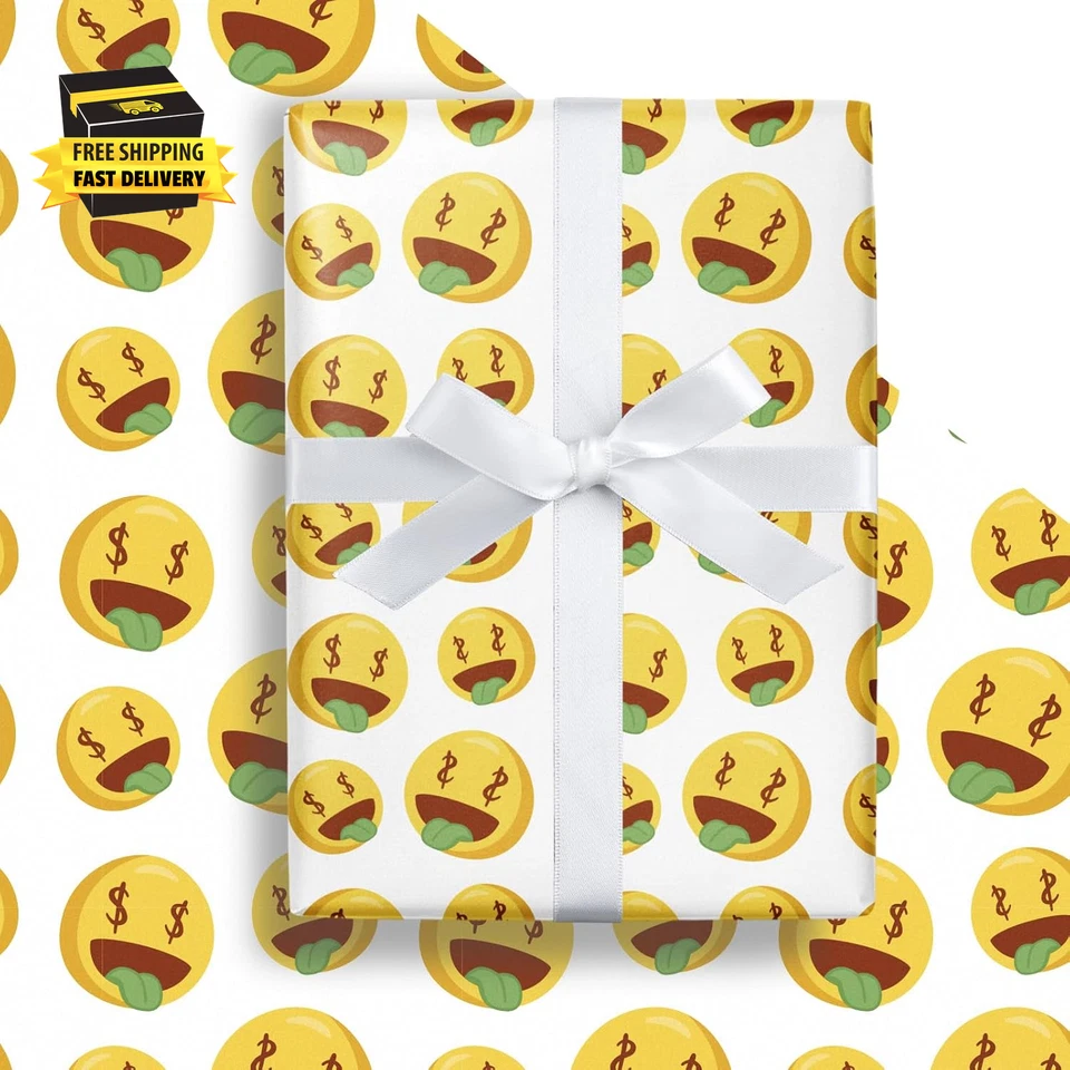 Funny Wrapping Paper Roll - Mini Roll - Yellow Emoji & Dollar-Sign Eye Design -  - Image 2 of 4