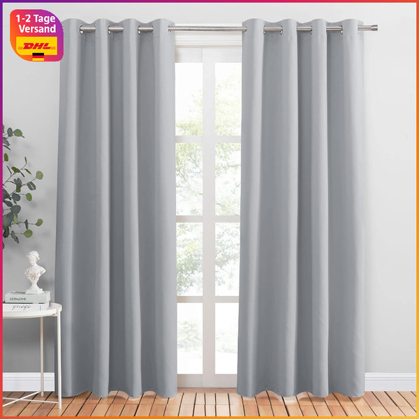 Vorhang Blickdicht Grau 2Er Set H 228 X B 117 Cm VerdunklungsvorhäNge ÖSen-image