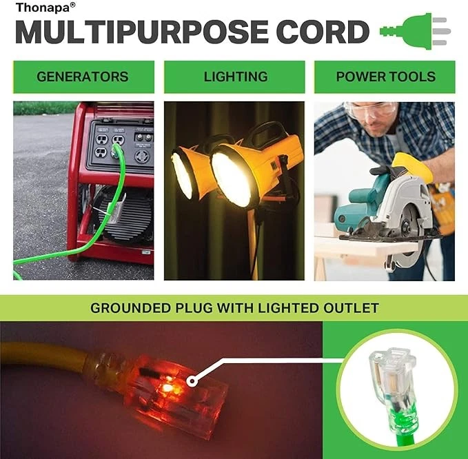 100 Foot Outdoor Extension Cord - 10/3 SJTW Neon Green 10 Gauge Cable - Image 4 of 4