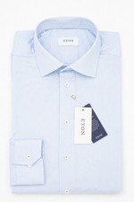 Men ETON Light Blue Shirt Signature Twill Convertible Cuff Slim Fit Size 43 17