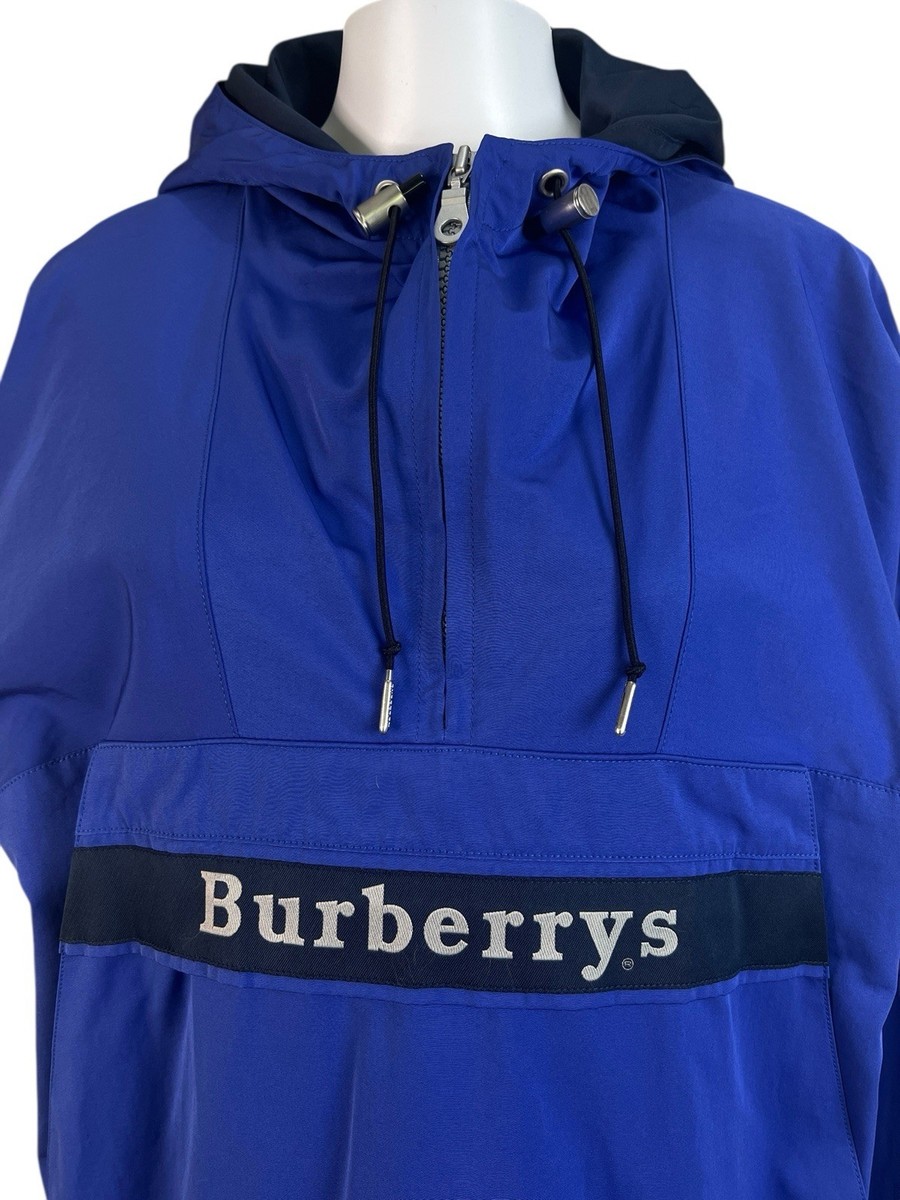 Burberry Vintage Hooded Anorak Blue Jacket Front Logo Pullover