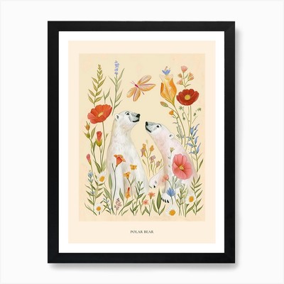 Folksy Floral Tier Zeichnung Polar gerahmt Wandbild Poster Leinwanddruck Bild