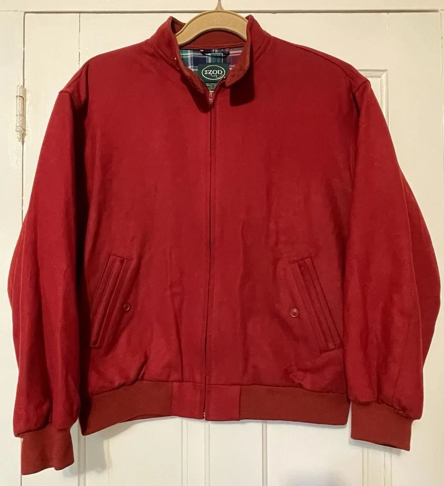 Vtg IZOD Red Wool Baracuta G9 Harrington Style Jacket Men's L Plaid Lined - Image 2 of 4
