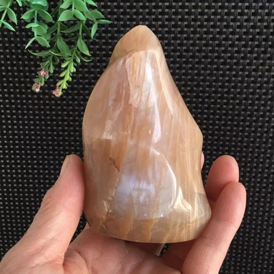 505g Peach Moonstone Spiral Flame Carving Crystal Healing Energy Rock Decor