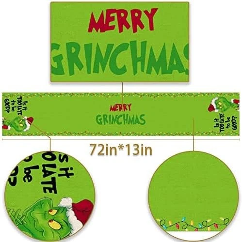 Funny Character Christmas Table Runner Green Monster Holiday Decor