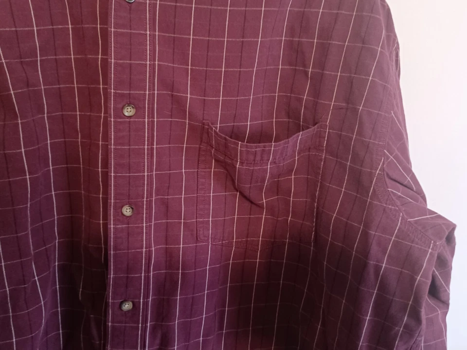 KnightsBridge Men Button Up Shirt XL/XG Maroon Striped, Pockets Long Sleeve - Image 3 of 4