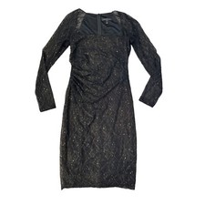 David Meister Illusion Dress Black Gold Metallic Mini Sheer Square Neck 2 $390