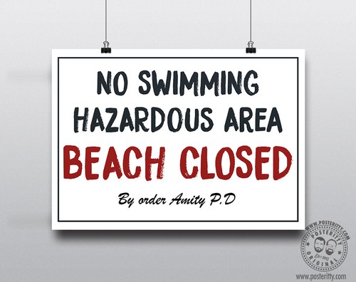 JAWS 'Beach Closed' Sign - Minimalist Movie Poster Print Posteritty ...