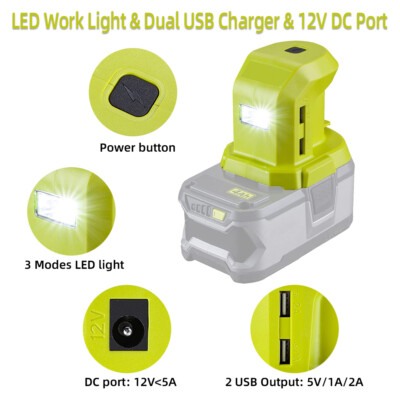 For Ryobi One+ 18V Li-Ion Battery Adapter DIY W/ Dual USB LED Switch  Control New