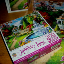 Jigsaw Puzzle 300 EZ Grip Large Pieces Gazebo Flowers Wishing Fountain Complete