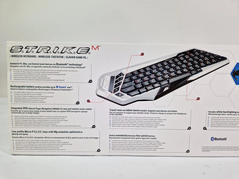 Mad Catz Strike M Compact Wireless Bluetooth Mini Keyboard White AZERTY - Image 2 of 3