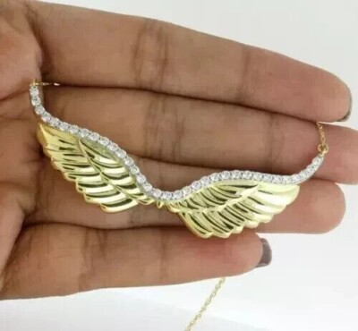 2 Ct Round Cut Lab-Created Diamond Women Wings Necklace 14k Yellow Gold Plated
