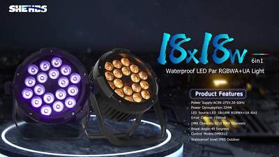 SHEHDS 18x18W RGBWA+UV Waterproof IP65 LED Par Light DMX Outdoor