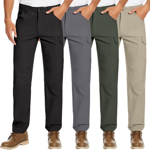 Mens Cargo Work Pants Combat Lightweight Stretch Casual Waterproof