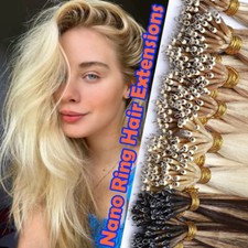 Thick 100 Remy Human Hair Extensions Nano Ring Tiny Rings Tip Beads Blonde 1g/s