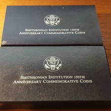 Pair of Smithsonian 150th Anniversary Proof & UNC Silver Dollars Sets
