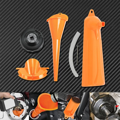 Crankcase Fill Primary Case Drip-Free Oil Funnel Filter Wrench Fit For Harley