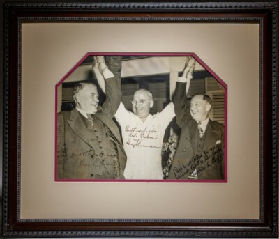 Harry Truman Oversized Photo Signed - With Alben Barkley & Leslie Biffle -Framed