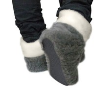 MEN  S SHEEP WOOL SHEEPSKIN SLIPPERS BOOTS VALENKI WITH MERINO GREY WHITE UPPER