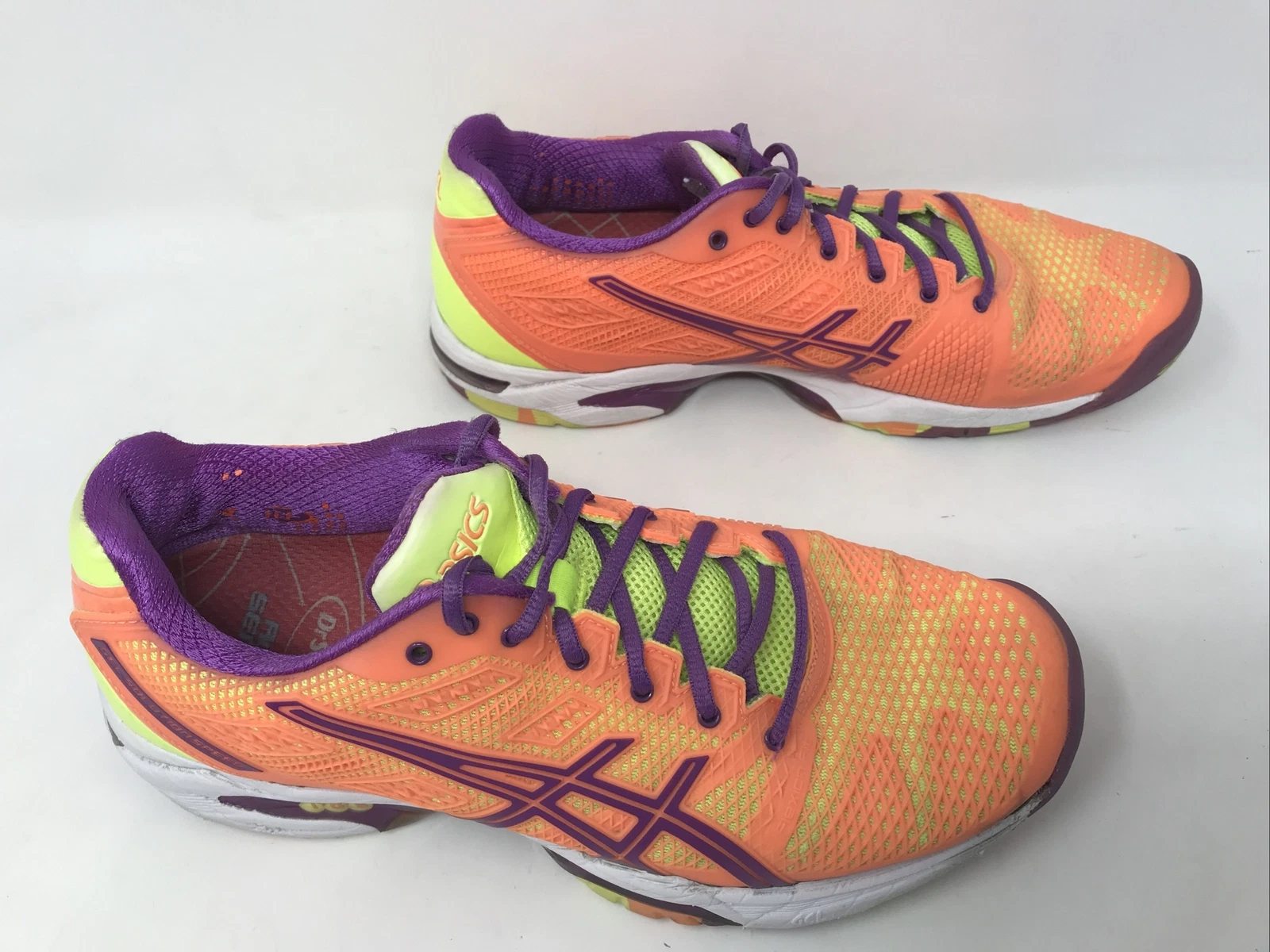 Scarpe da corsa Asics Gel Solution Speed da donna taglia 9 5 arancioni viola gialle E450Y A
