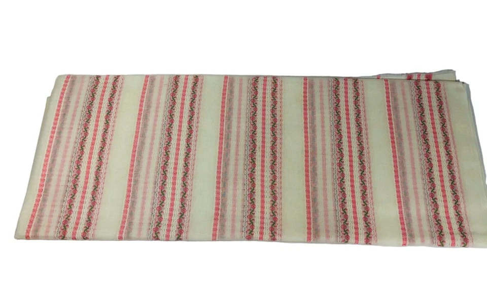 Vintage Semi Sheer Pink & Cream Floral Lace Stripe Cotton Fabric 1 yd - 45" Wide - Image 3 of 3
