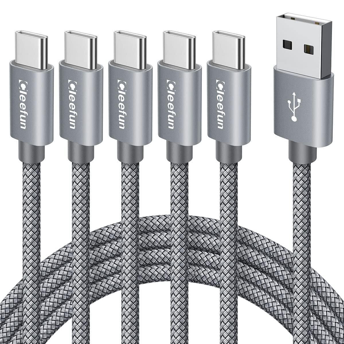 CLEEFUN 6ft USB C Cable 5-Pack Fast Charging USB A to Type C Charger Cord