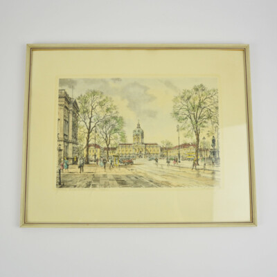 Charlottenburg Palace Berlin - Old Colour Lithograph - Framed & Signed