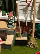 1:12 Dollhouse Miniature Wooden Push Broom With Bristles For Indoor/Outdoor Use