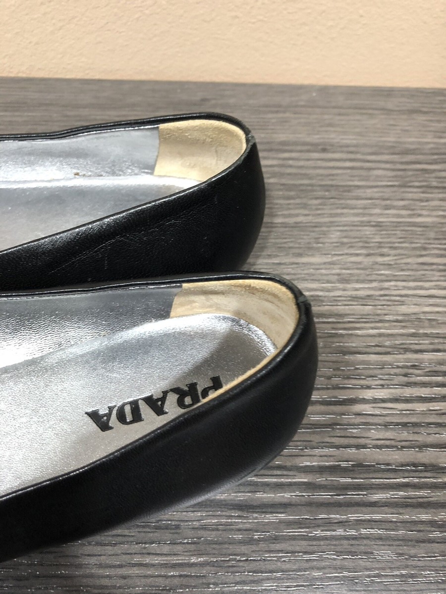 PRADA Black Leather Flats Shoes Womens Size 36 1/2 Italy | eBay
