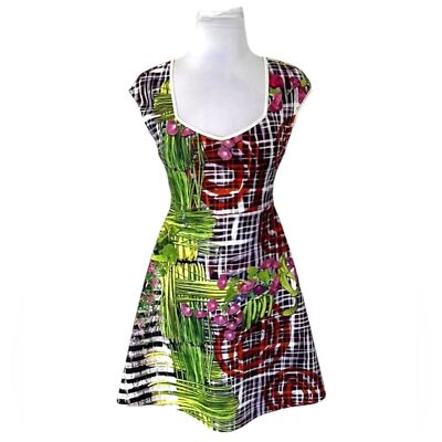 CLOVER CANYON Aline Neoprene Mini Multicolor Floral Y2K Dress Size Small NEW