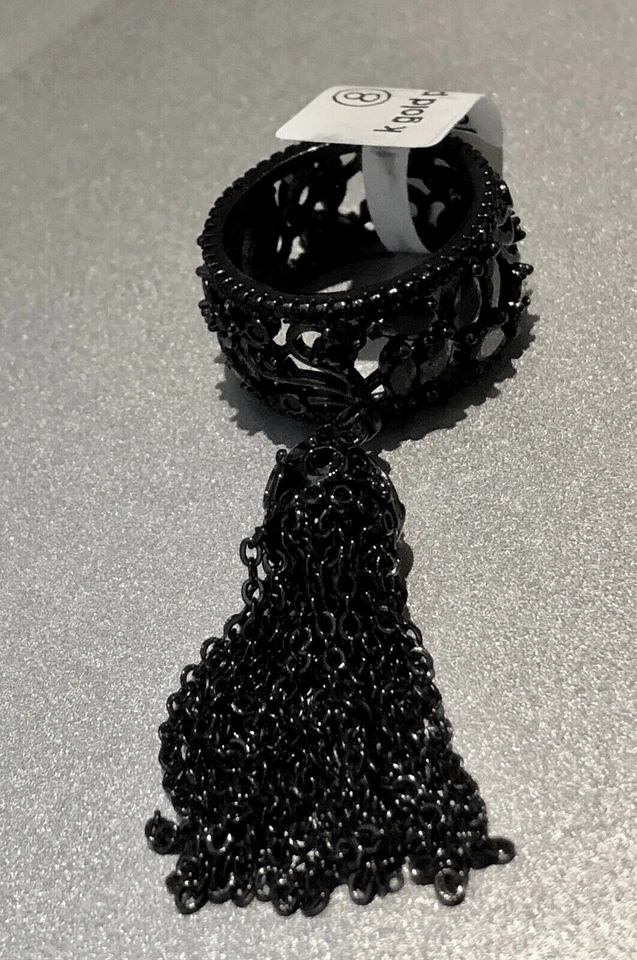 18k Black Rhodium Filled Long Tassel Ring made w/ Swarovski Crystal Marquise - Image 4 of 4
