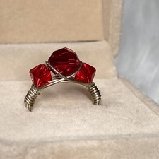 Red Crystal Artisan Wire wrap Sterling Silver Ring Size 7.25 July