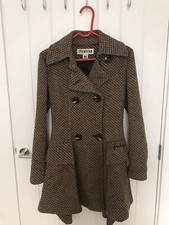 Firetrap Brown Tweed Pure Wool Coat Sizes Xs
