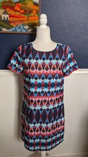 J.Crew Multicolor Geometric Print Short Sleeve Shift Dress Sz 2 Extra Small