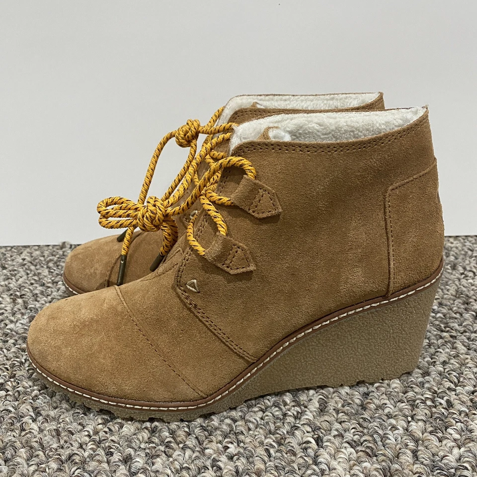 Botines Toms Desert para mujer Botines Cuero Marrón Tacón Bajo Cuña Talla 7.5 Foto 2 de 4