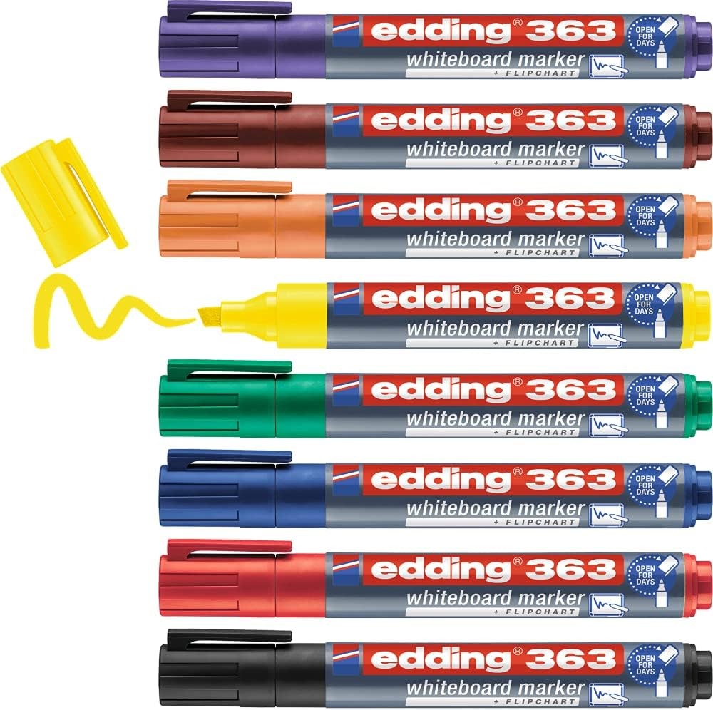 edding 363 whiteboard marker set - multi-coloured - 8 whiteboard pens - chisel