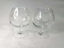 Pair RCR Crystal Brandy Glasses Balloon Cognac Glasses Italy Etched Design