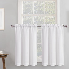 Chyhomenyc 2 Panels White Kitchen Curtains 36 Inch Length Tier Curtain, Faux Lin