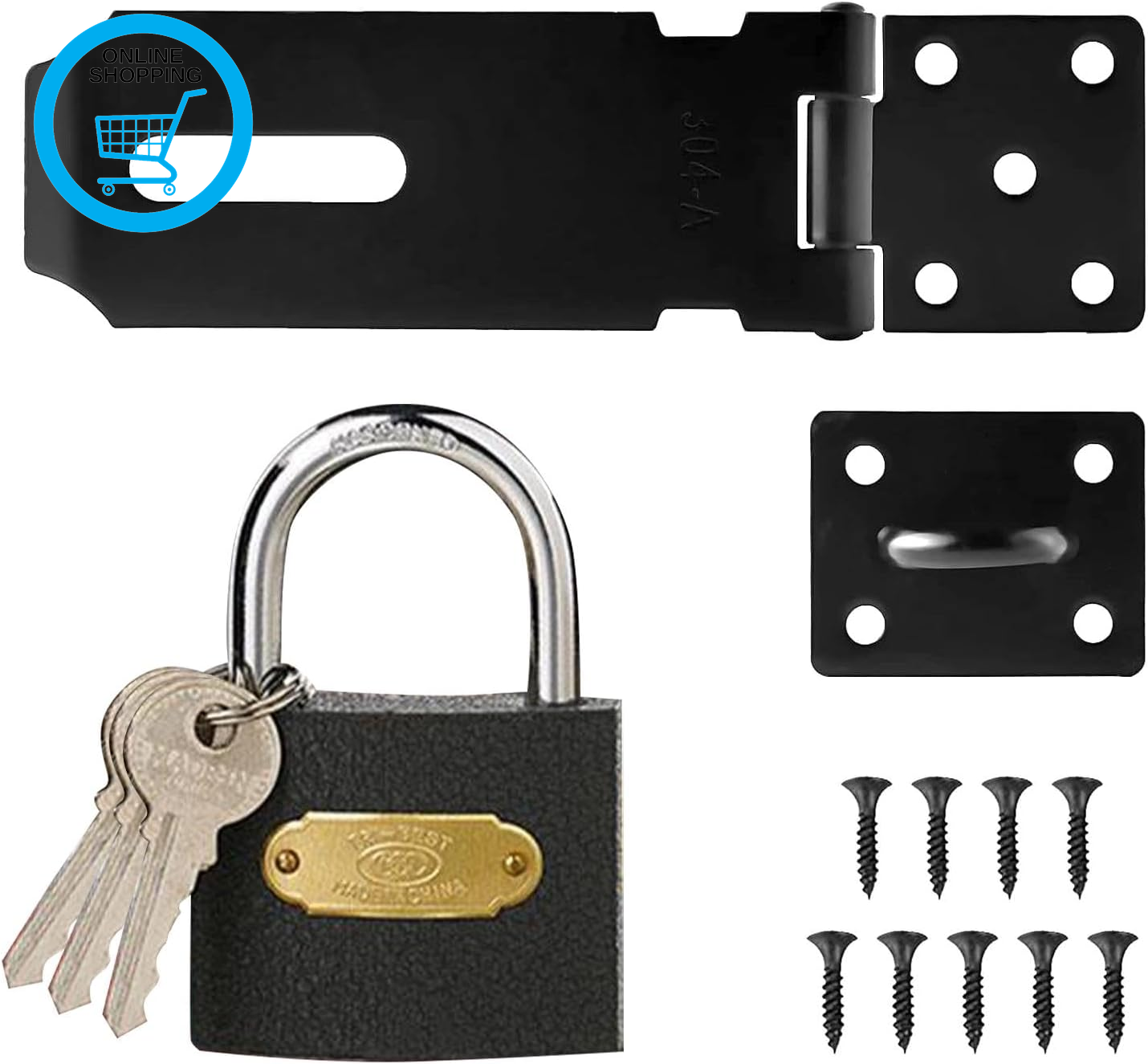 4Inch Shed Lock, Door Latch Hasp Shed Door Latch Hasp and Staple with Padlock Do