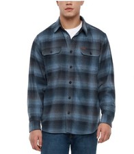 Orvis Men s Flannel Shirt Regular Fit Heavyweight Cotton Plaid Blue Size L