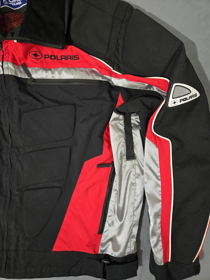 Polaris riding jacket mens Large vented mesh red black silver padded chest elbow - Image 3 of 4