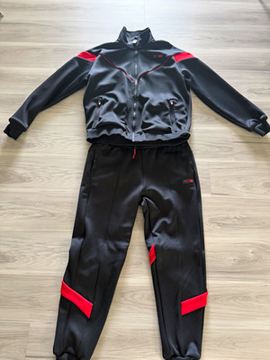 PUMA x TMC NipseyBlack/Red Colorblock 2pc Full Zip Tracksuit Set Jacket Pants XL