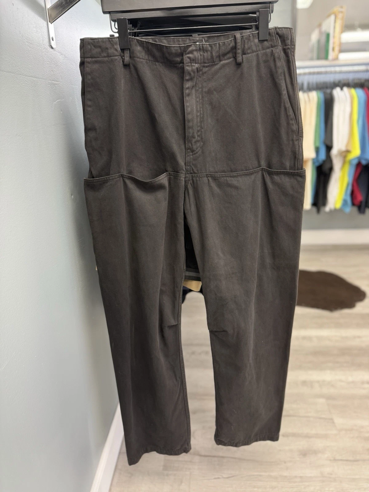 Yeezy Gap Pantalone Cargo Raso Nero Uomo Taglia 34 SPEDIZIONE VELOCE! Cucitura interna 32 5"