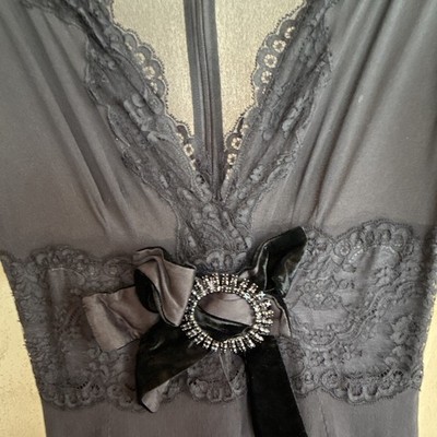 Dolce & Gabbana Black Silk Lace Dress with Bow & Rhinestone Buckle, IT 42