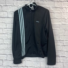 Adidas Girls Size XL 18-20 Full Zip Black w/ blue Stripes Track Jacket Pockets