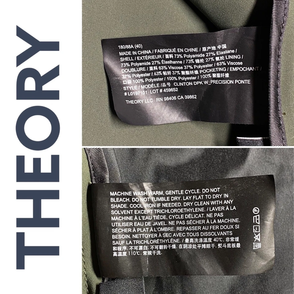 THEORY MEN'S CLINTON DPK 2-BUTTON PRECISION PONTE BLAZER OLIVE GREEN, SIZE 40 - Image 3 of 4