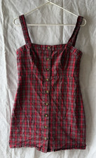 Women Hollister Red Plaid Midi Sleeveless Dress Casual Party Tank Dress Medium