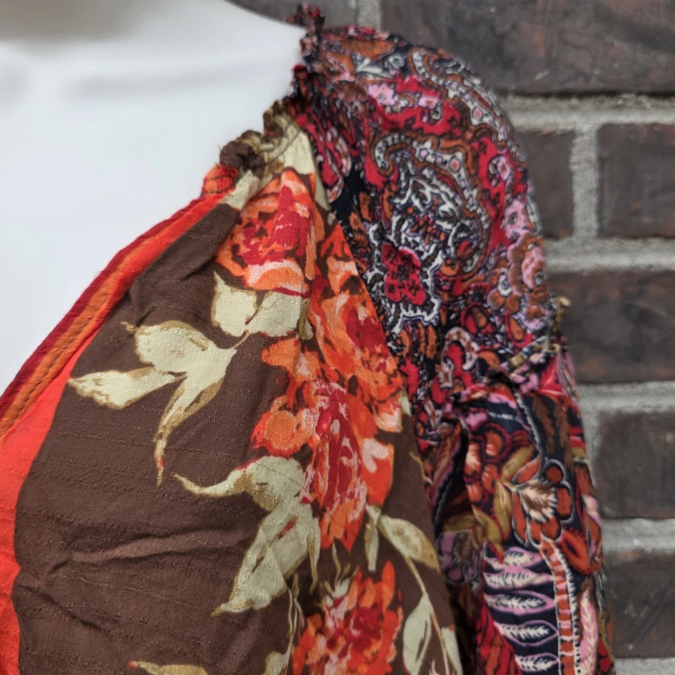 Blusa Campesina Free People Talla Pequeña Marrón Roja Otoño Cachemira Floral Foto 3 de 4